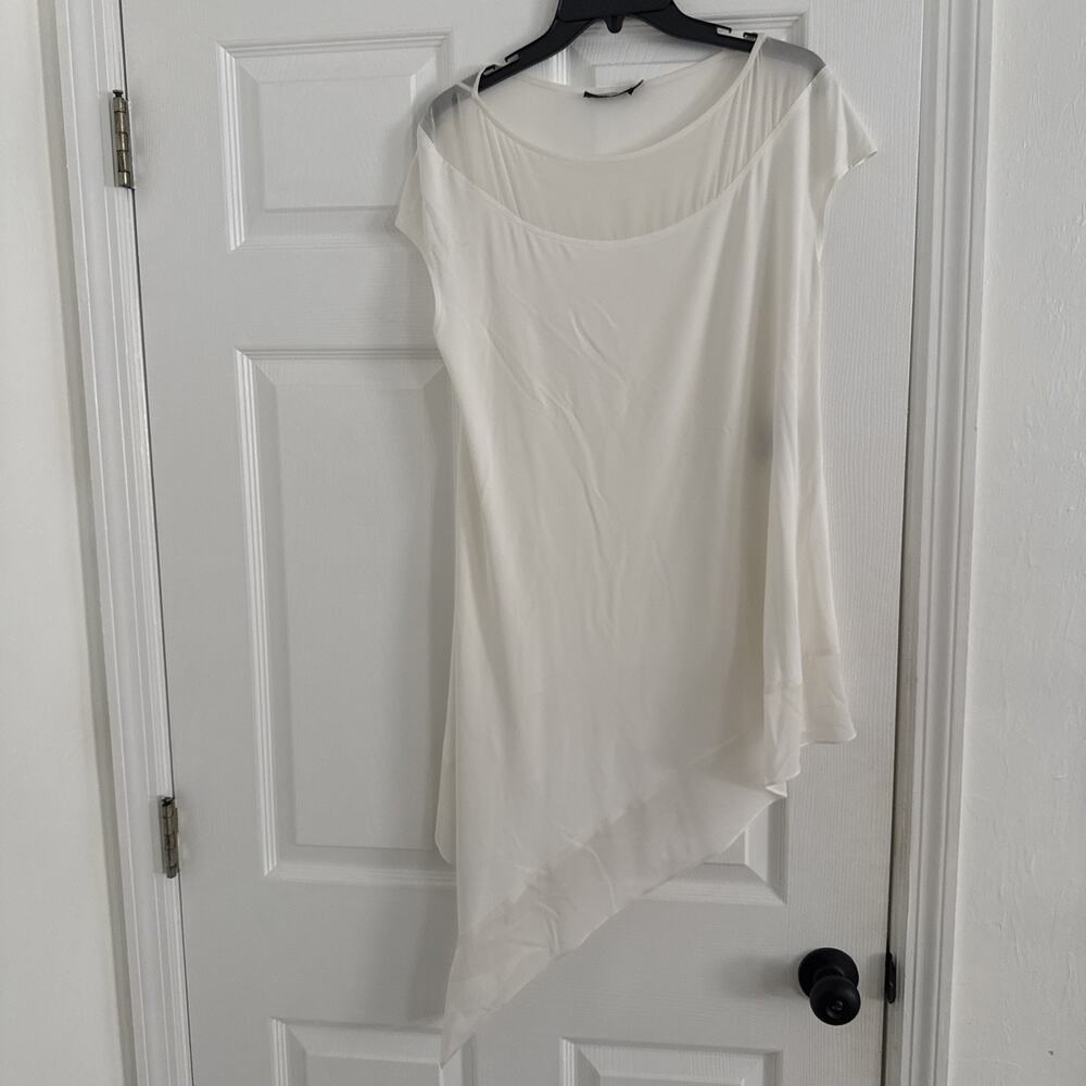 Donna Karan New York Oversized Mesh White Tunic M Asymmetric Hem
